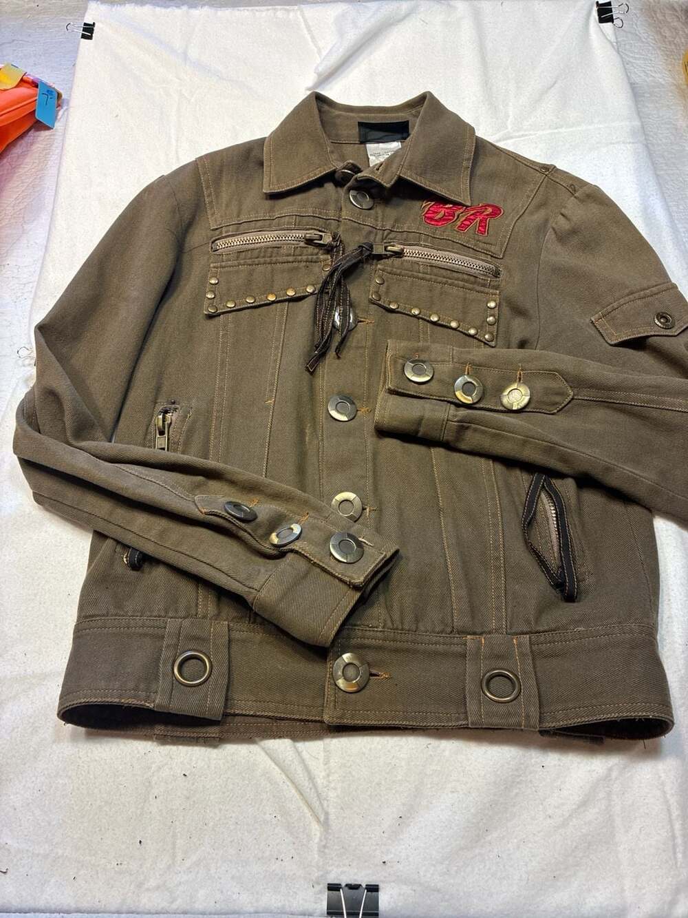 Buddha Vintage Military Style Studded Cotton Jacket with BR Patch